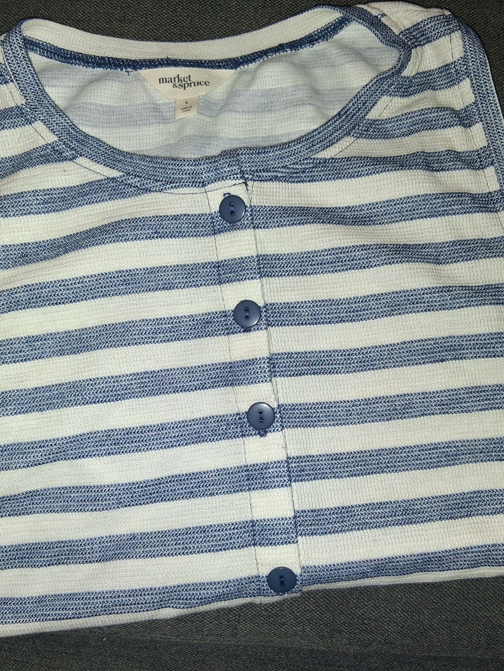 Market & Spruce Womens Blue and White Striped Button-Front Tee